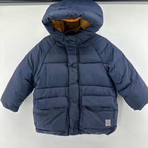 ZARA Navy Blue & Orange Winter PUFFER JACKET Coat BOYS 2T